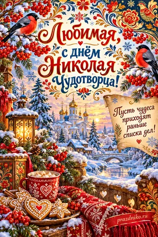 Открытка «День святителя Николая Чудотворца» — любимой: Любимая, с днём Николая Чудотворца!
Пусть чудеса приходят раньше списка дел!
prazdniko.ru