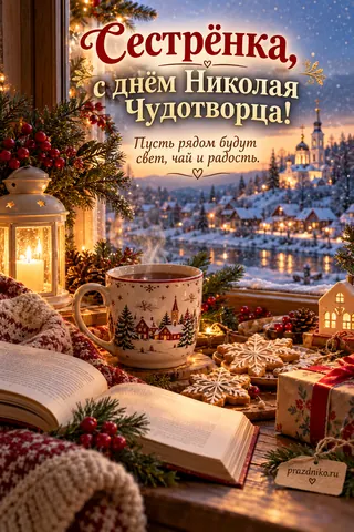 Открытка «День святителя Николая Чудотворца» — сестре: Сестрёнка, с днём Николая Чудотворца!
Пусть рядом будут свет, чай и радость.
prazdniko.ru
