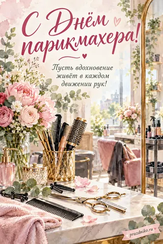 Открытка «День парикмахера»: С Днём парикмахера!
Пусть вдохновение живёт в каждом движении рук!