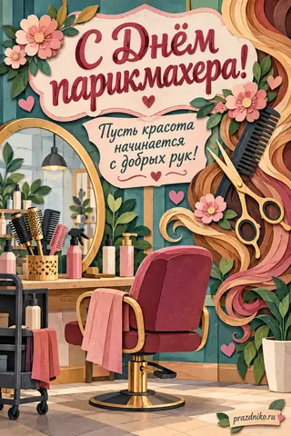 Открытка «День парикмахера»: С Днём парикмахера!
Пусть красота начинается с добрых рук!