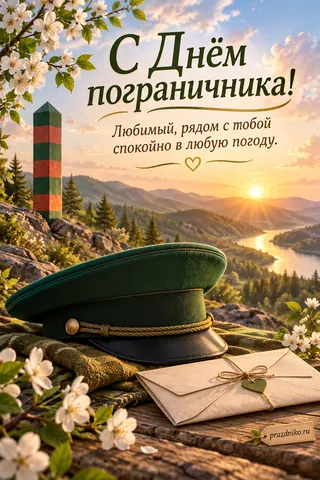 Открытка «День пограничника» — любимому: С Днём пограничника!
Любимый, рядом с тобой спокойно в любую погоду.