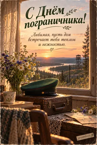 Открытка «День пограничника» — любимой: С Днём пограничника!
Любимая, пусть дом встречает тебя теплом и нежностью.