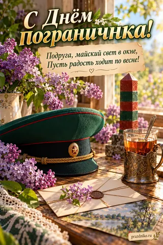 Открытка «День пограничника» — подруге: С Днём Пограничнка!
Подруга, майский свет в окне,
Пусть радость ходит по весне!