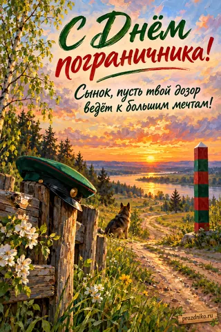 Открытка «День пограничника» — сыну: С Днём пограничника!
Сынок, пусть твой дозор ведёт к большим мечтам!