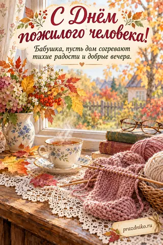 Открытка «День пожилых людей» — бабушке: С Днём пожилого человека!
Бабушка, пусть дом согревают тихие радости и добрые вечера.
prazdniko.ru