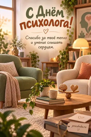 Открытка «День психолога»: С Днём психолога!
Спасибо за твоё тепло и умение слышать сердцем.
prazdniko.ru