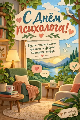 Открытка «День психолога»: С Днём психолога!
Пусть станет легче дышать и добрее смотреть вокруг.
prazdniko.ru