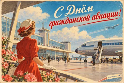 Открытка «День работника гражданской авиации»: С Днём гражданской авиации!