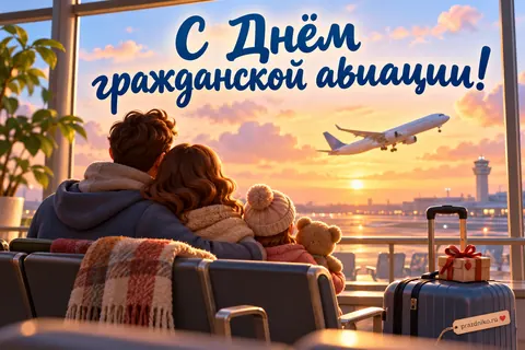 Открытка «День работника гражданской авиации»: С Днём гражданской авиации!