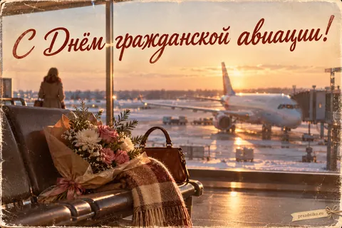 Открытка «День работника гражданской авиации»: С Днём гражданской авиации!
