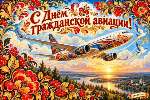 Открытка «День работника гражданской авиации»: С Днём гражданской авиации!
