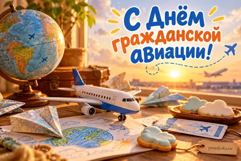 Открытка «День работника гражданской авиации»: С Днём гражданской авиации!