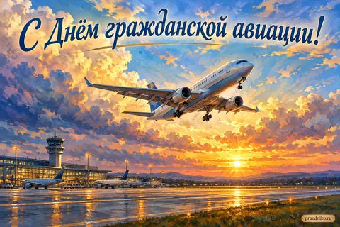 Открытка «День работника гражданской авиации»: С Днём гражданской авиации!