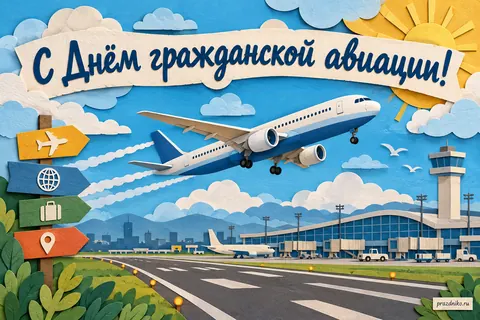 Открытка «День работника гражданской авиации»: С Днём гражданской авиации!