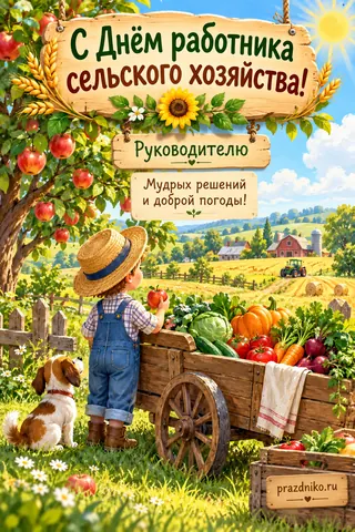 Открытка «День работника сельского хозяйства и перерабатывающей промышленности» — руководителю: С Днём работника сельского хозяйства!
Руководителю
Мудрых решений и доброй погоды!
prazdniko.ru