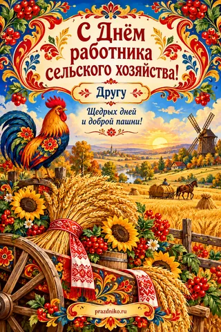 Открытка «День работника сельского хозяйства и перерабатывающей промышленности» — другу: С Днём работника сельского хозяйства!
Другу
Щедрых дней и доброй пашни!
prazdniko.ru