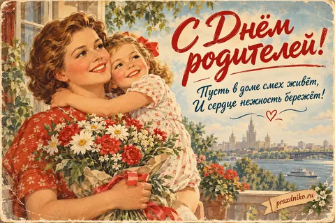 Открытка «День родителей» — родителям: С Днём родителей!
Пусть в доме смех живёт,
И сердце нежность бережёт!