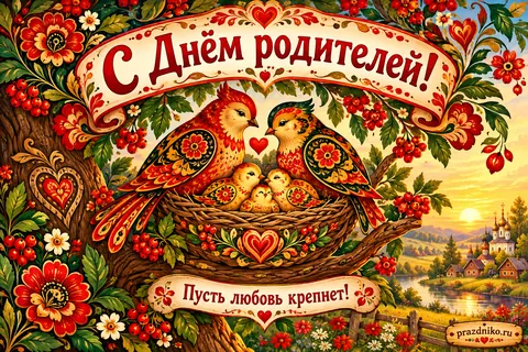 Открытка «День родителей» — родителям: С Днём родителей!
Пусть любовь крепнет!