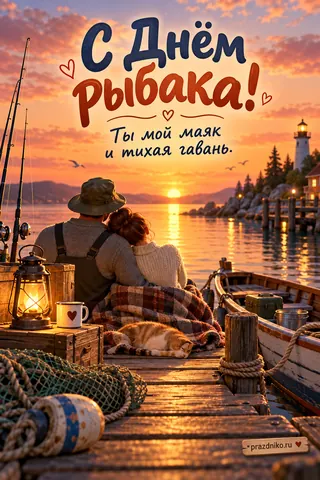 Открытка «День рыбака» — любимому: С Днём рыбака!
Ты мой маяк и тихая гавань.