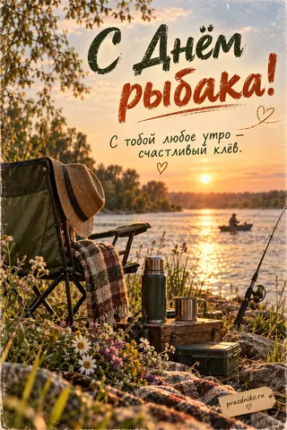 Открытка «День рыбака» — любимому: С Днём рыбака!
С тобой любое утро — счастливый клёв.