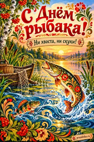 Открытка «День рыбака»: С Днём рыбака!
Ни хвоста, ни скуки!