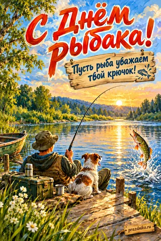 Открытка «День рыбака»: С Днём рыбака!
Пусть рыба уважает твой крючок!