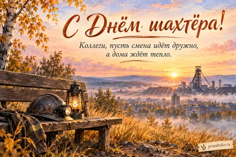 Открытка «День шахтёра» — коллегам: С Днём шахтёра!
Коллеги, пусть смена идёт дружно,
а дома ждёт тепло.