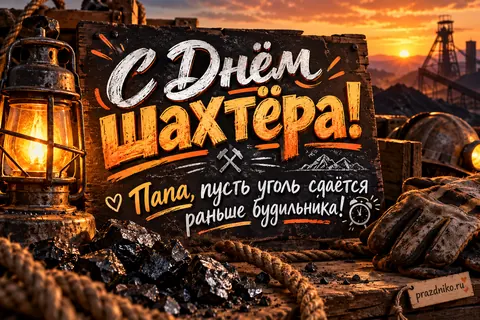 Открытка «День шахтёра» — папе: С Днём шахтёра!
Папа, пусть уголь сдаётся
раньше будильника!