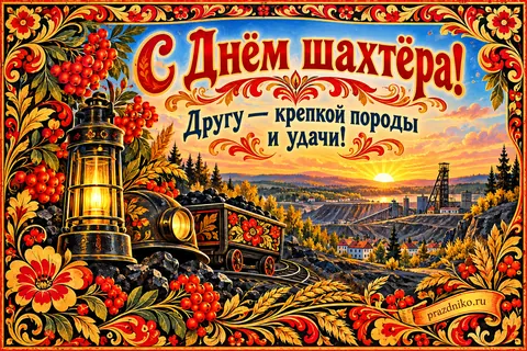 Открытка «День шахтёра» — другу: С Днём шахтёра!
Другу — крепкой породы
и удачи!