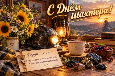 Открытка «День шахтёра» — подруге: С Днём шахтёра!
Подруге
Пусть свет в душе не угасает,
А день теплом тебя встречает!