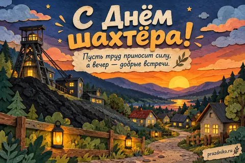 Открытка «День шахтёра»: С Днём шахтёра!
Пусть труд приносит силу,
а вечер — добрые встречи.