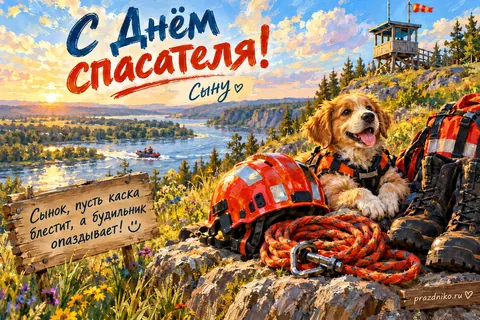 Открытка «День спасателя» — сыну: С Днём спасателя! Сыну
Сынок, пусть каска блестит, а будильник опаздывает! :)