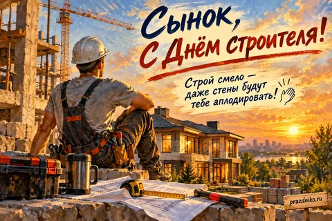 Открытка «День строителя» — сыну: Сынок, С Днём строителя!
Строй смело — даже стены будут тебе аплодировать!