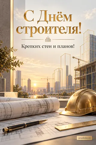 Открытка «День строителя»: С Днём строителя!
Крепких стен и планов!