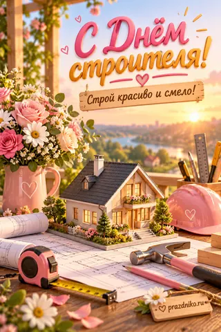 Открытка «День строителя»: С Днём строителя!
Строй красиво и смело!