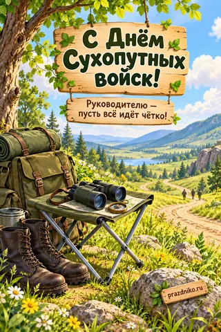 Открытка «День Сухопутных войск» — руководителю: С Днём Сухопутных войск!
Руководителю — пусть всё идёт чётко!