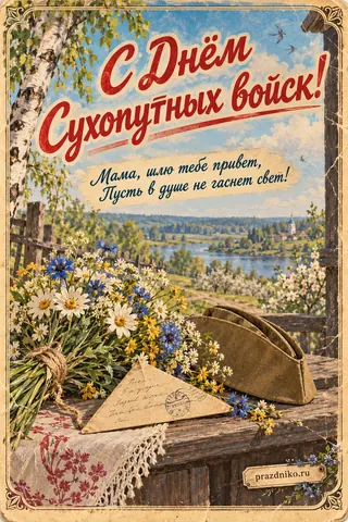 Открытка «День Сухопутных войск» — маме: С Днём Сухопутных войск!
Мама, шлю тебе привет, пусть в душе не гаснет свет!