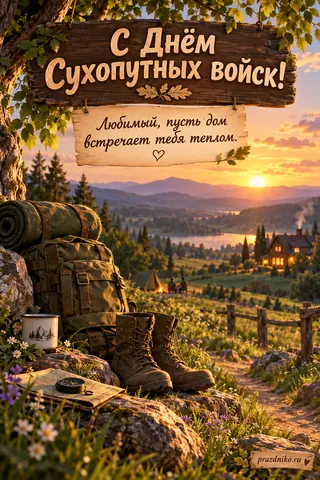 Открытка «День Сухопутных войск» — любимому: С Днём Сухопутных войск!
Любимый, пусть дом встречает тебя теплом.