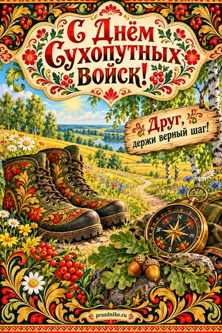 Открытка «День Сухопутных войск» — другу: С Днём Сухопутных Войск!
Друг, держи верный шаг!