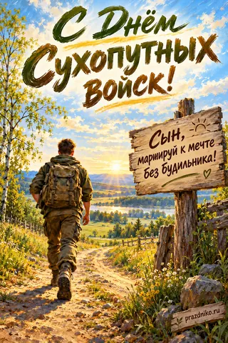 Открытка «День Сухопутных войск» — сыну: С Днём Сухопутных войск!
Сын, маршируй к мечте без будильника!