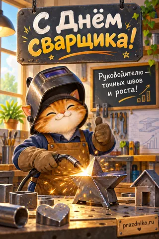 Открытка «День сварщика» — руководителю: С Днём сварщика!
Руководителю — точных швов и роста!