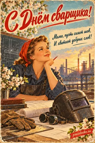 Открытка «День сварщика» — маме: С Днём сварщика!
Мама, пусть сияет шов, И хватает добрых слов!