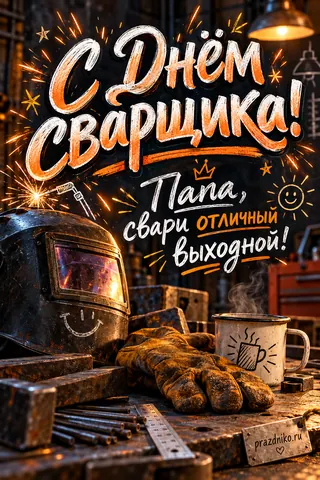 Открытка «День сварщика» — папе: С Днём сварщика!
Папа, свари отличный выходной!