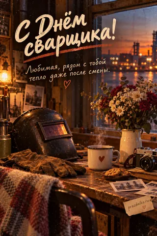 Открытка «День сварщика» — любимой: С Днём сварщика!
Любимая, рядом с тобой тепло даже после смены.