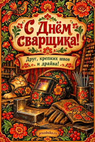 Открытка «День сварщика» — другу: С Днём сварщика!
Друг, крепких швов и драйва!