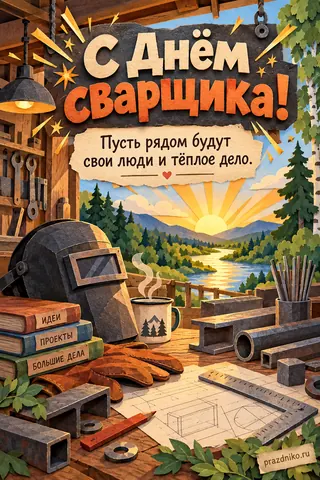 Открытка «День сварщика»: С Днём сварщика!
Пусть рядом будут свои люди и тёплое дело.