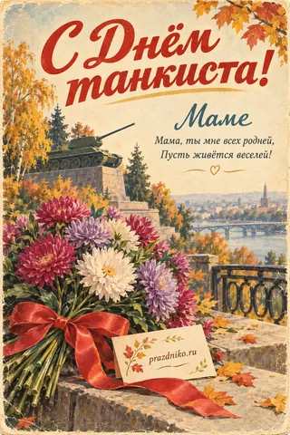 Открытка «День танкиста» — маме: С Днём танкиста!
Маме
Мама, ты мне всех родней,
Пусть живётся веселей!
prazdniko.ru