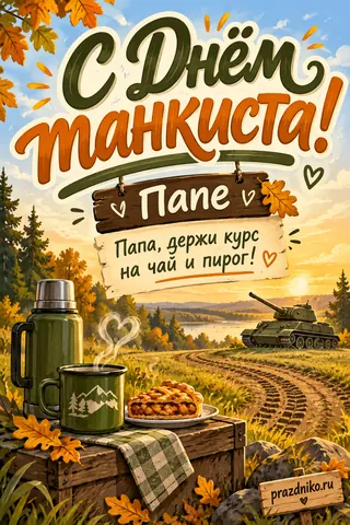 Открытка «День танкиста» — папе: С Днём танкиста!
Папе
Папа, держи курс на чай и пирог!
prazdniko.ru