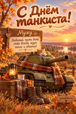 Открытка «День танкиста» — мужу: С Днём танкиста!
Мужу
Любимый, пусть дома тебя всегда ждут тепло и объятия!
prazdniko.ru