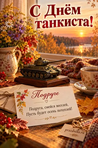 Открытка «День танкиста» — подруге: С Днём танкиста!
Подруге
Подруга, смейся веселей,
Пусть будет осень потеплей!
prazdniko.ru